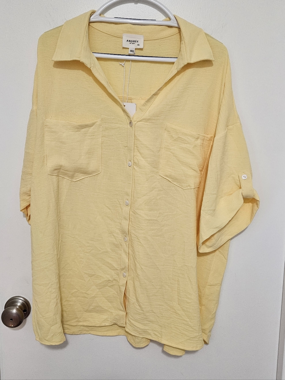 ANDREE BY UNIT Women's Yellow Button-Front Women's Shirt Size 2X